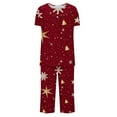 thumbnail image 6 of Sunvit-Panties Pajamas Womens Christmas 2-Piece Loungewear Set - Wine, Short Sleeve Top & Capris, Soft Stretch with Pockets, Size S-XXXL, Festive Holiday Home Wear,Size XL, 6 of 6