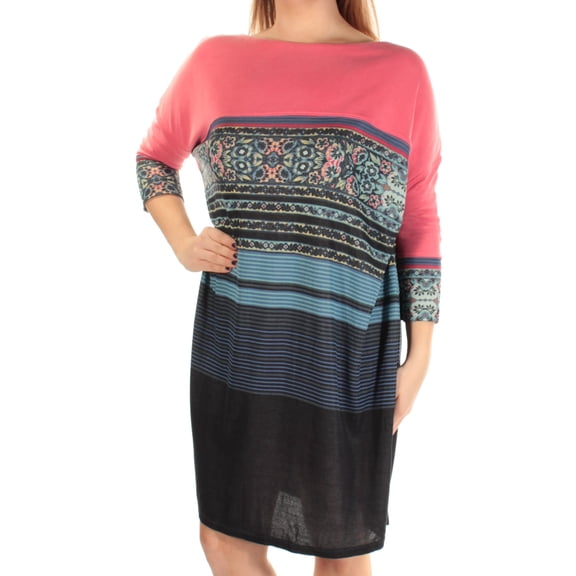 CHICK DENIM Womens Blue Striped 3/4 Sleeve Boat Neck Knee Length Dress  Size: S