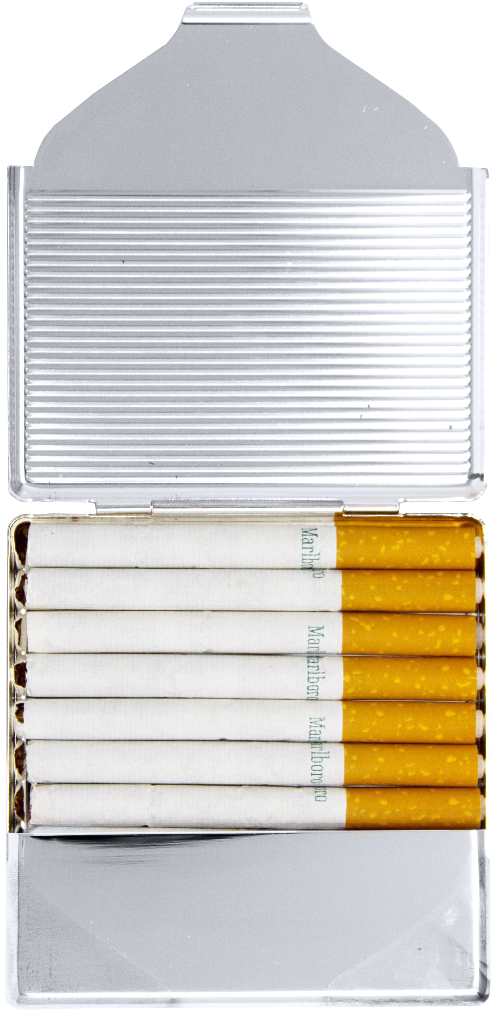 Set of 2 Ultra Compact Metal-Plated King Size Cigarette Case & Stash Box (Silver Vertical Lines)