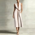 thumbnail image 6 of Women's V Neck Sleeveless Self Belt Midi Dress, Fake Two Tone Layered Loose Casual Dress with Side Pockets White M(M), 6 of 8