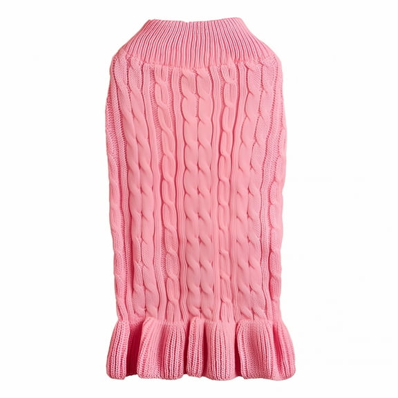 TELOLY Dog Hoodie for Large Dogs Pink Turtleneck Warm Elegant Rope Pet Sweater Stretch Knit Ruffled Sweater Dress Dog Vest Warm Reflective Small Cat Clothes