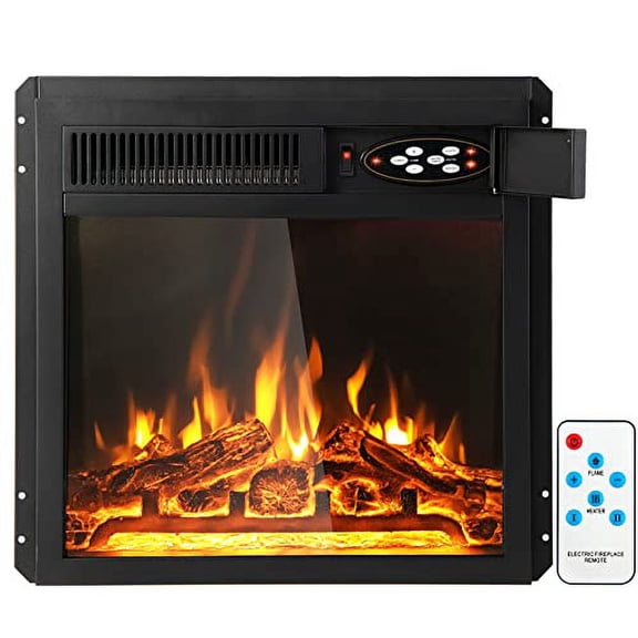 GOFLAME 18 Inches Electric Fireplace Insert, Recessed Fireplace Heater with 7-Level Adjustable Flame Brightness, Remote Control, Overheat Protection, ETL Certified, 750W/1500W, Bla