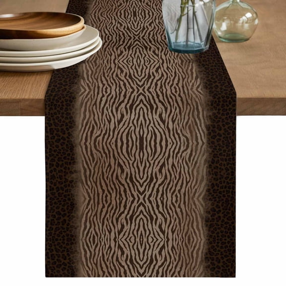 Table Runner 90 Inches Long for Kitchen Dining, Brown Zebras Striped Dresser Scarf Farmhouse, Dining Table Decorations for Wedding/Parties, Vintage Animal Skin Print 13 x 90 In