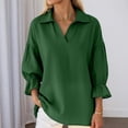 thumbnail image 2 of Womens T Shirt Loose Fit Long Sleeve Solid Color Fashion Lapel Womens Sprimg Clothing,Green,L, 2 of 5