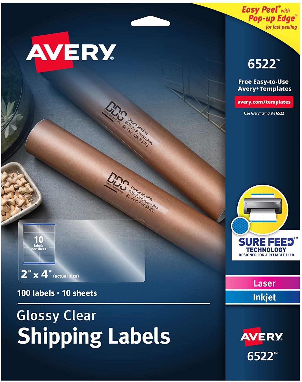 Avery Crystal Clear Address Labels for Laser & Inkjet Printers, 2" x 4