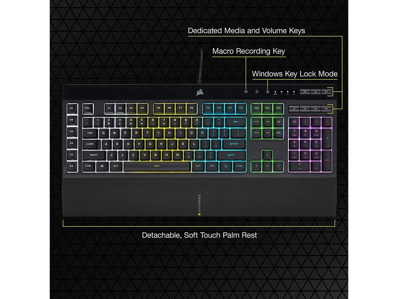 Corsair K55 RGB Pro Gaming Keyboard - Dynamic RGB Backlighting, Six Macro Keys with Elgato Stream Deck Software Integration