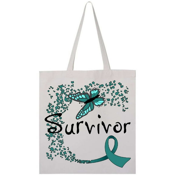 Inktastic Ovarian Cancer Survivor- butterfly ribbon Tote Bag
