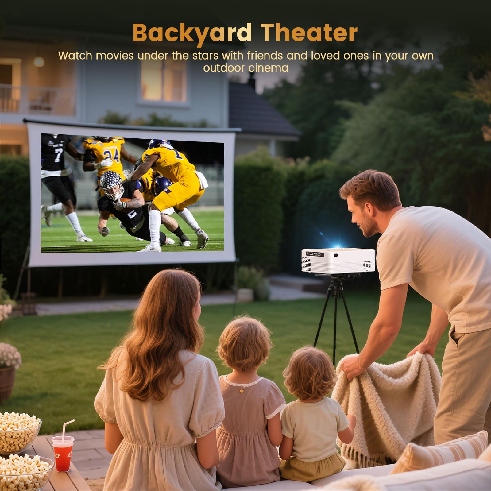 BDQ Projector with WiFi and Bluetooth,Support 8K 1080P,250ANSI,Portable Projector with Rack,40"-200" Screen Video,Compatible with Smartphone,TV Stick,Laptop,HDMI,USB（White）