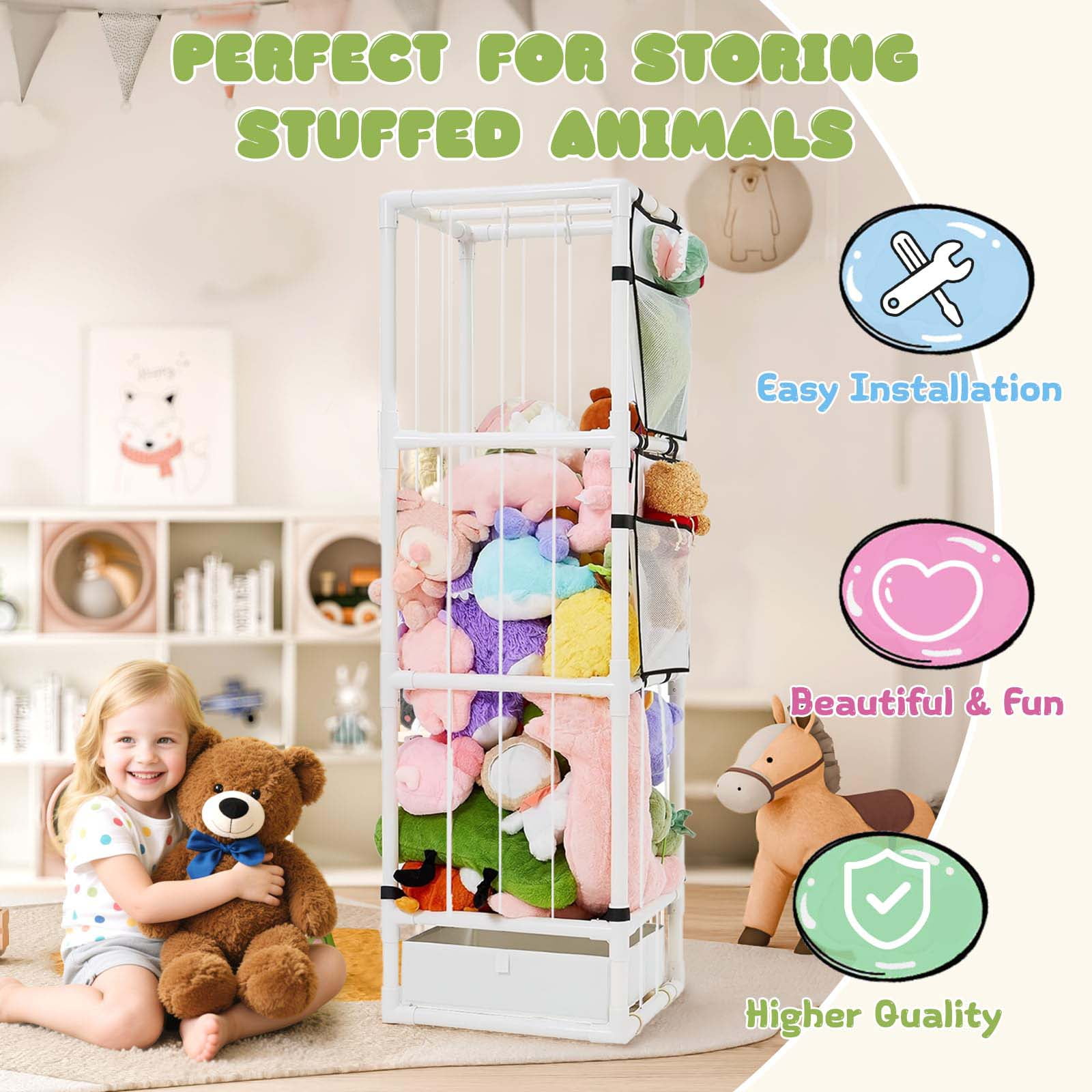 Stuffed Animal Zoo Storage Organizer PVC Large Plushie Holder for Toddler Room Playroom Aesthetic Nursery Furniture Toy Display Extra-large Capacity Design