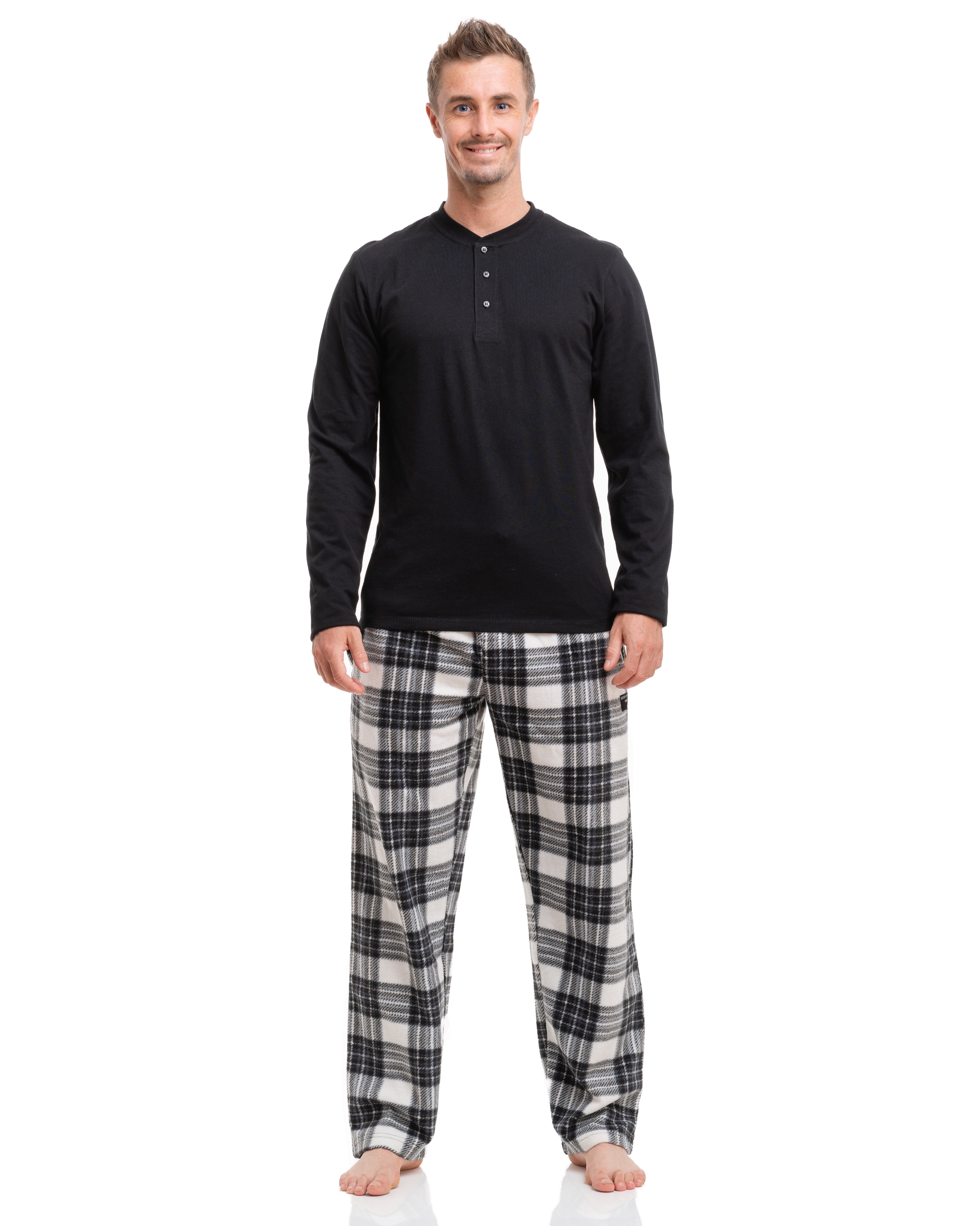 2 Piece Mens Microfleece Pajama Sets Ultra Soft PJ Pants with Henley