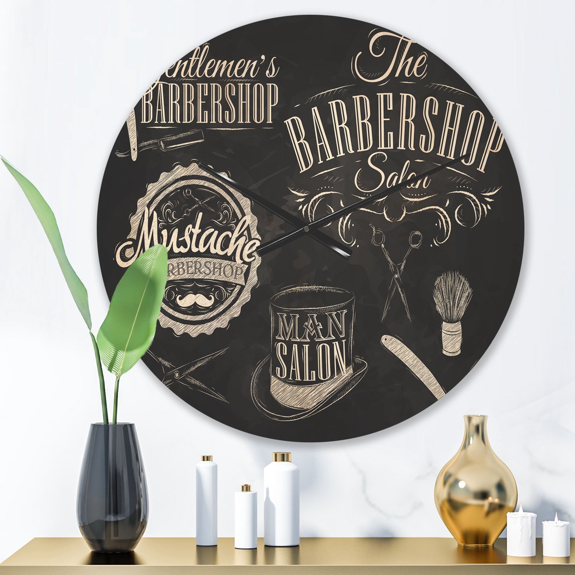 Designart 'Set Barbershop Quotes' Modern Wood Wall Clock