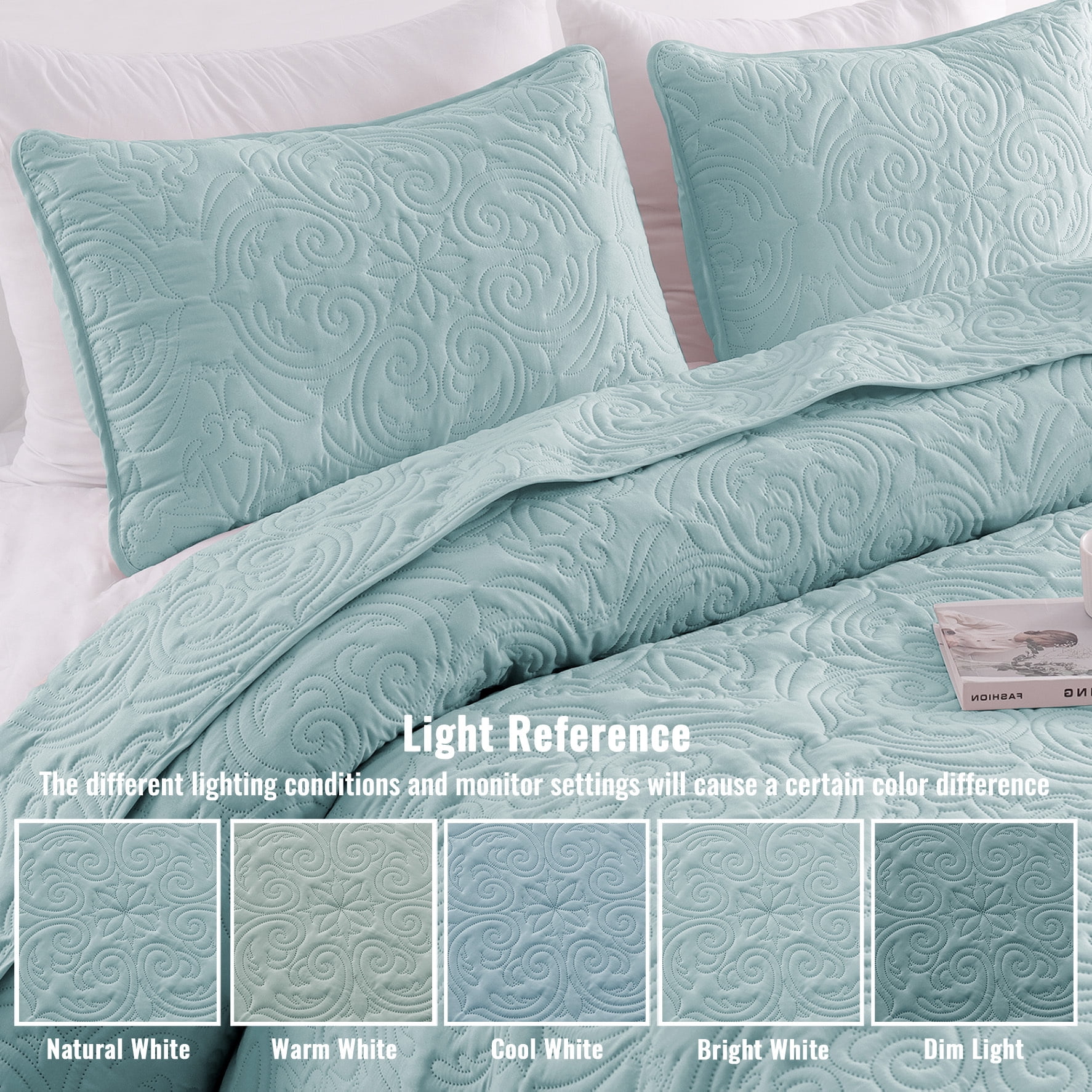 Exclusivo Mezcla Oversized King Quilt Bedding Set, Lightweight Vintage California Cal King Size Quilts with Pillow Shams, Soft Bedspreads Coverlets for All Seasons (112"x104", Aqua)