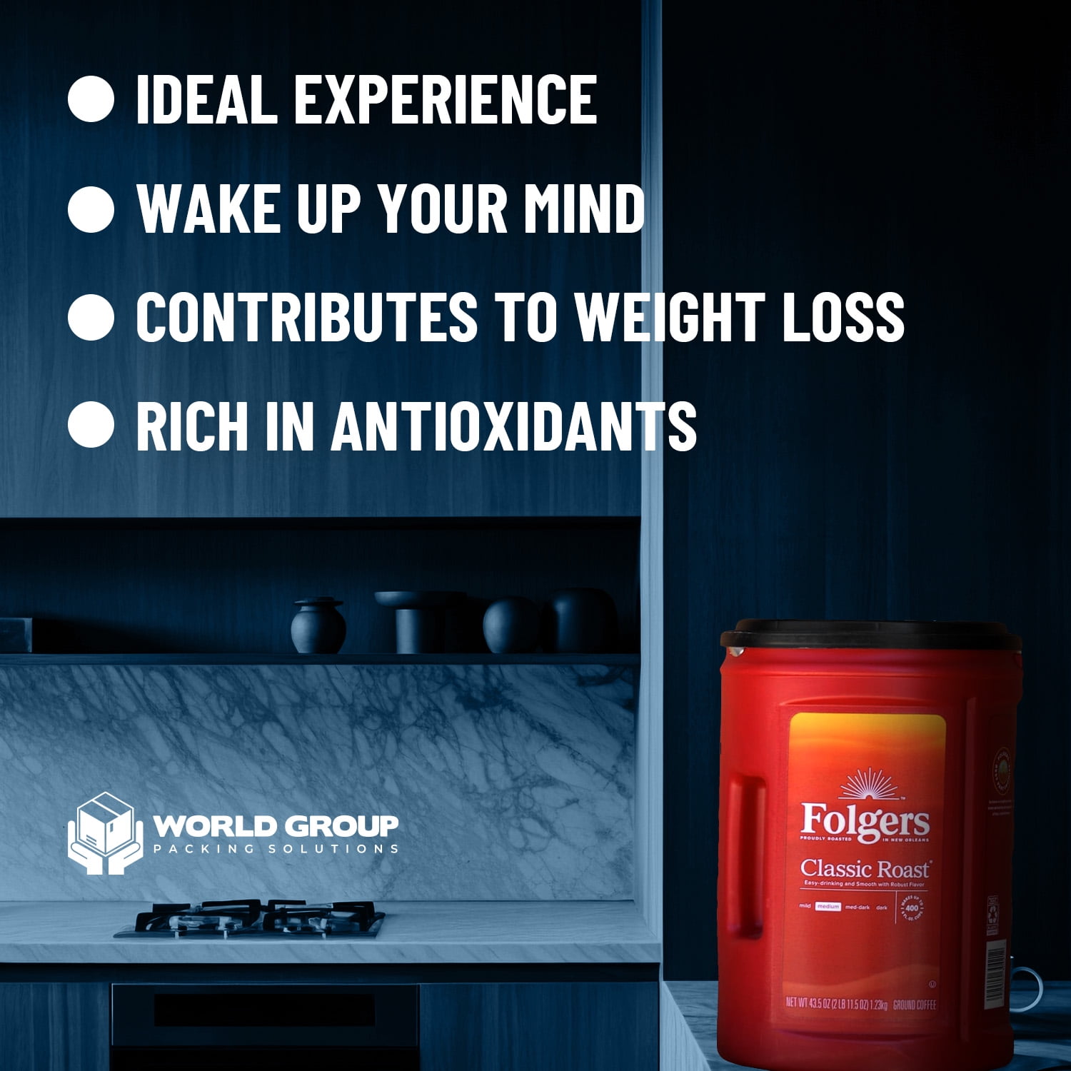 Folgers (3 Pack) Classic Roast Medium Ground Coffee - 43.5 Oz Each, Brews Up to 400 Cups (6 fl oz) - Rich, Smooth Flavor for Every Sip by World Group Packing Solutions