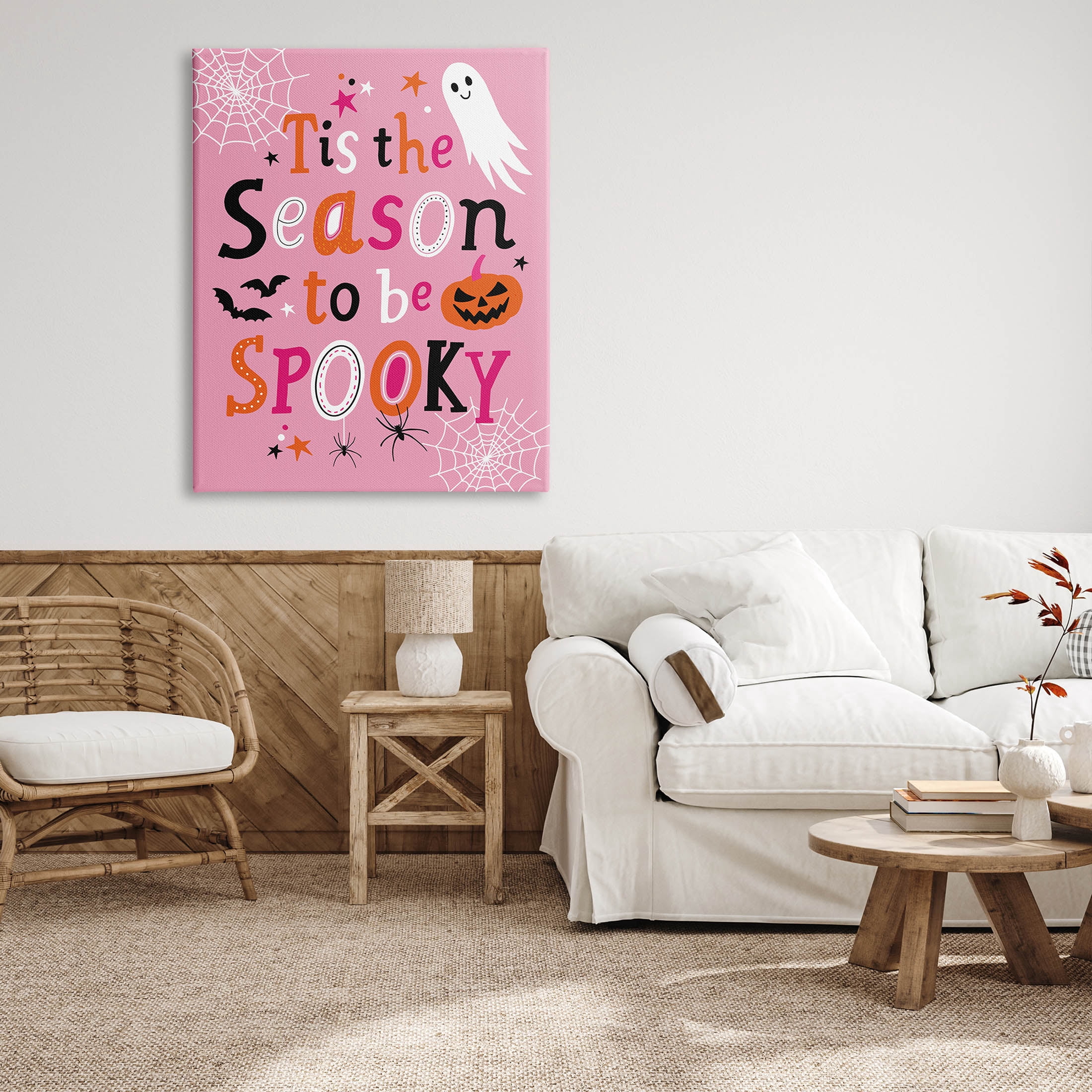 Tis The Season To Be Spooky Ghost Phrase Holiday Graphic Art Gallery Wrapped Canvas Print Wall Art