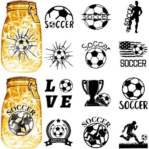 12 siluetas de fútbol para decorar tarros de cristal, de cartón cortado con láser, para trofeos de fútbol, recortes de amor para álbumes de recortes, troqueles de PVC.