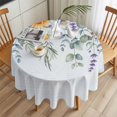 thumbnail image 3 of White Yellow Daisy Round Tablecloth 60 inches Eucalyptus Leaves Lavender Spring Light Blue Waterproof Oil-Proof Table Cloth Round Table Cover for Holiday Party Picnic Dinner Decor Indoor Outdoor Use, 3 of 9