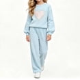thumbnail image 4 of Oiangi Girls Fall Clothes Outfits Lounge Knit Sets Crewneck Sweater and Pant for Cold Weather Light Blue 7-8Years, 4 of 9
