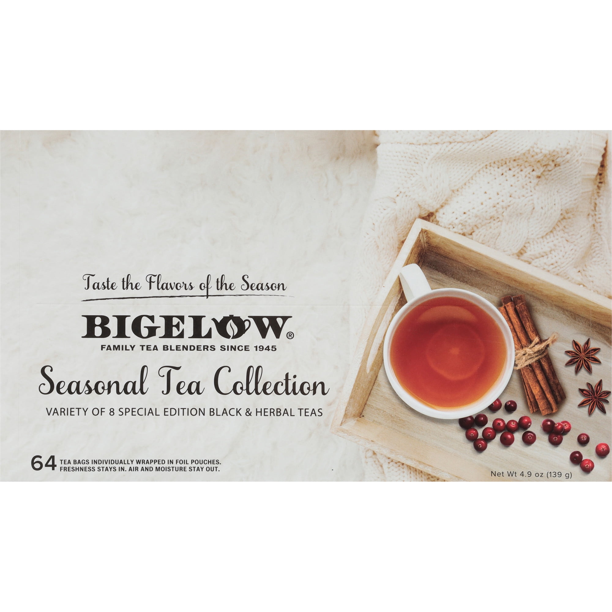 Bigelow Seasonal Holiday Tea Gift Collection, Black and Herbal Tea Bags, 64 Count