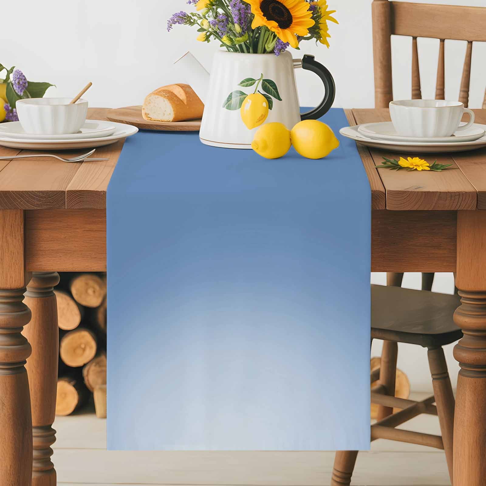 Watercolor Blue Gradient Table Runner 90 Inches Long, Minimalist Style Table Runners Tabletop Scarf Kitchen Dining Tables Decoration for Home Party Indoor Outdoor