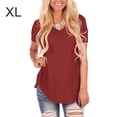 thumbnail image 2 of Sonducket Camiseta de mujer con cuello en V Blusa casual Camiseta de color sólido V Top de manga corta Prendas para la parte del cuerpo Vino rojo XL Sonducket AP003157-20, 2 of 6