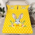 thumbnail image 2 of Feelyou Yellow Bowknot Bunnies Twin Sheet Sets for Kids, Kawaii Easter Rabbit Twin Fitted Sheet, Fashion Polkadots Flat Sheet, Microfiber Bedroom Decor, 3 Pieces, 2 of 7