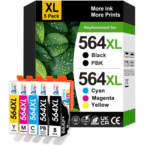 564XL Printer Ink Cartridges Compatible for HP 564 Ink Cartridges for Printers Photosmart 6520 5520 6510 (Black, Photot Black, Cyan, Magenta, Yellow, 5 Pack)