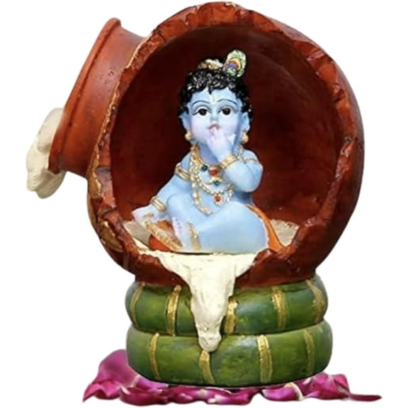 5 Inch Handicrafts Polyresin Makhan Chor Matki Baby Krishna Statue Janmashtami Idol Gift for Home & Office