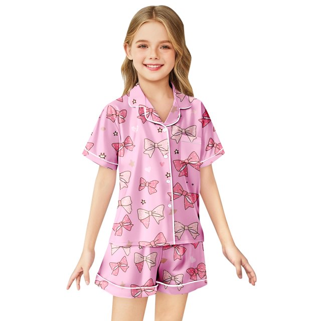 SXcggal Pyjamas Imprimés Nœud Papillon Décontractés pour Filles Ensemble Mignon et Léger