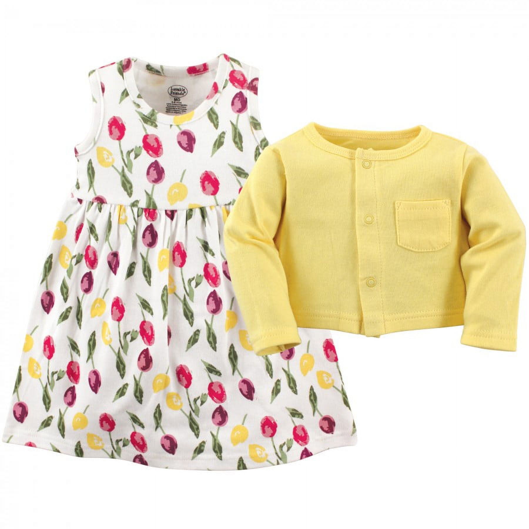 Luvable Friends Baby and Toddler Girl Dress and Cardigan 2pc Set, Tulips, 18-24 Months - image 2 of 2