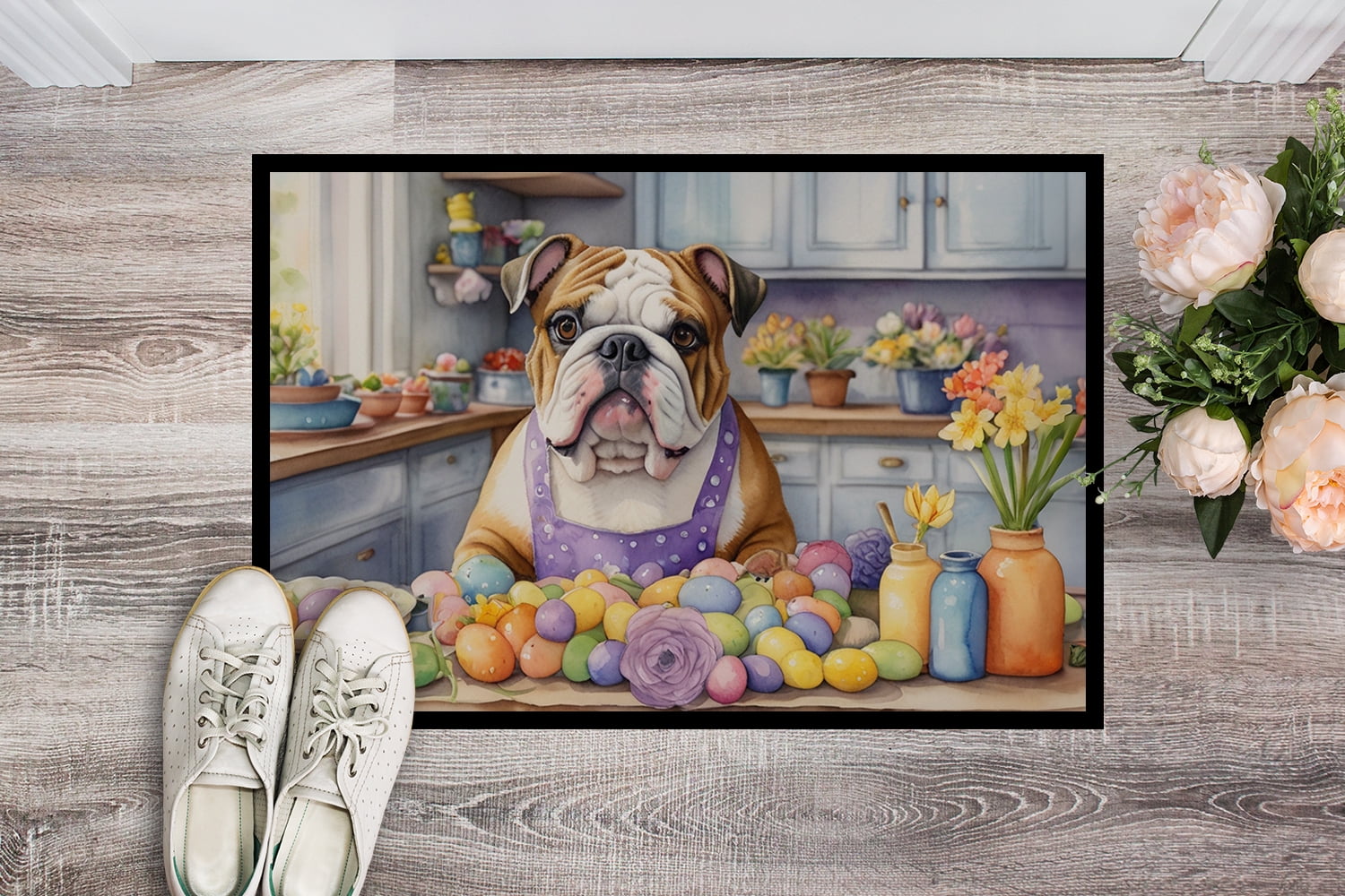 Decorating Easter Yorkshire Terrier Doormat