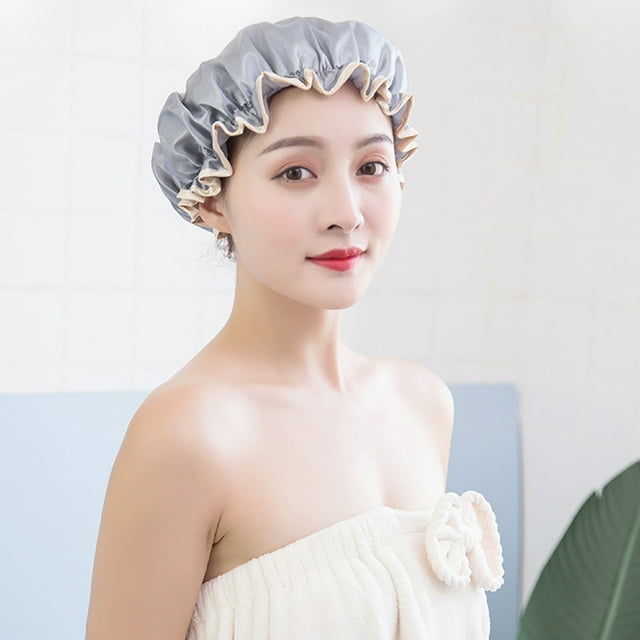 Djiypn Bonnet de Douche Élastique, Double Couche Imperméable Réutilisable, Bonnet de Douche Épaissi pour Femmes (Lot de 1, Gris)