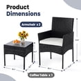 thumbnail image 5 of CONCETTA 3-Piece Patio Furniture Set, Wicker Outdoor PE Rattan Furniture with Coffee Table & Washable Cushion, Compact Bistro Conversation Seating for Balcony, Garden, Poolside, Porch - Black, 5 of 8