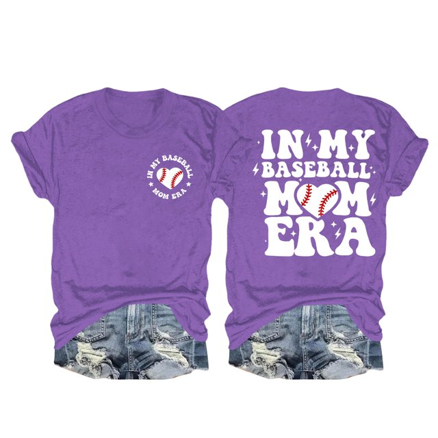 Nouveaux et Tendance T-Shirts Graphiques Uooqdmx pour Femmes, Chandail de Baseball pour Femmes, Chandail à Manches Courtes pour Femmes, Haut Décontracté à Col Rond à Manches Courtes, T-Shirt en Coton pour Femmes, Violet 3TG