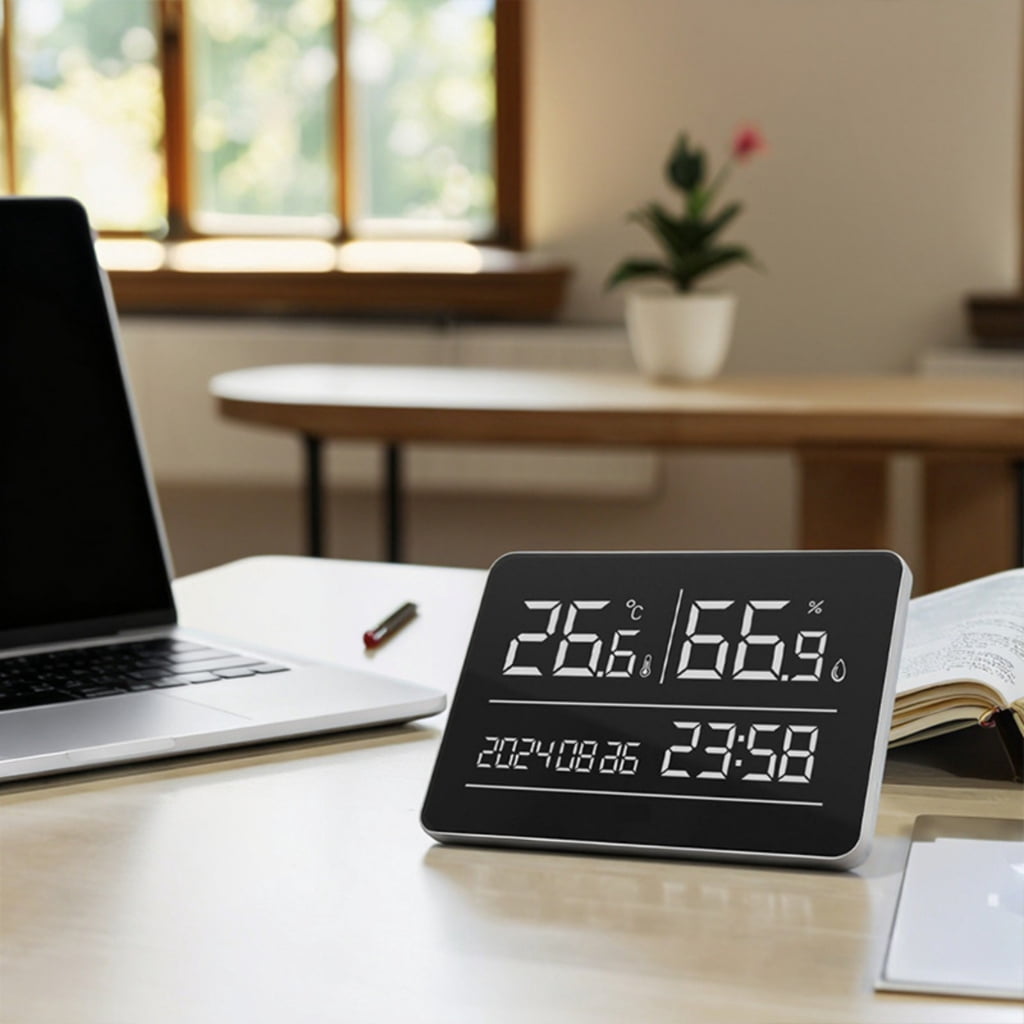 CEORPER Home Quiet Wall Mounted Electronic Clock Temperature Humidness Digital Calendar