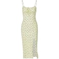 thumbnail image 1 of Femmes Été Midi Robe Spaghetti Sangle Dos Nu Haut Split Corps-Con Sans Manches Ruché Plage Partie Robe de Cocktail, 1 of 7