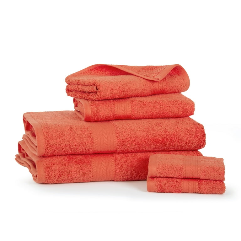 Ample Decor Bathroom Towel Set of 6 2 Hand Towel 2 Bath Towel 2 Wash Cloths Orange