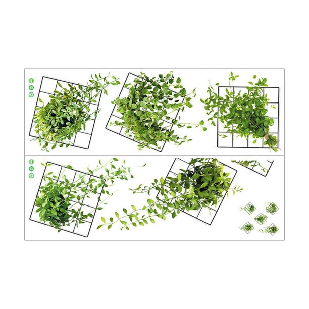 2 piezas de calcomanías de pared 3D de cuadrícula de plantas verdes vívidas de PVC para decoración del hogar, pósteres impermeables para Estilo B