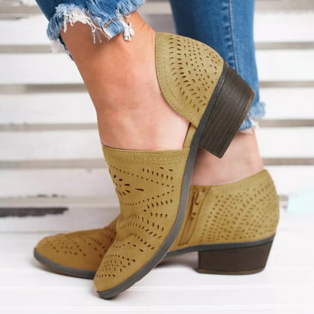 

Women Single Casual Shoes Hollow-out Low Heel Cutout Booties Zipper Ankle Boots Yellow 8(39)