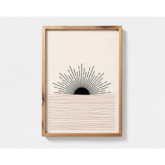 Boho Decor Sunburst Printable Wall Art Abstract Sun Mid Century Palm Tree Poster Geometric Sunrise Horizon Canvas Painting50 x 70 cm (without frame),08