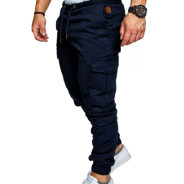 Sonducket Joggers para hombre Pantalones con bolsillo en la cintura Pantalones casuales elásticos ajustables para la playa Uniforme atlético Azul marino 2XL