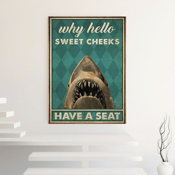 YaHaku Unframed Funny Shark Why Hello Sweet Cheeks Have A Seat Poster, Sharks Animals Bathroom , Ocean Animals , Shark gift