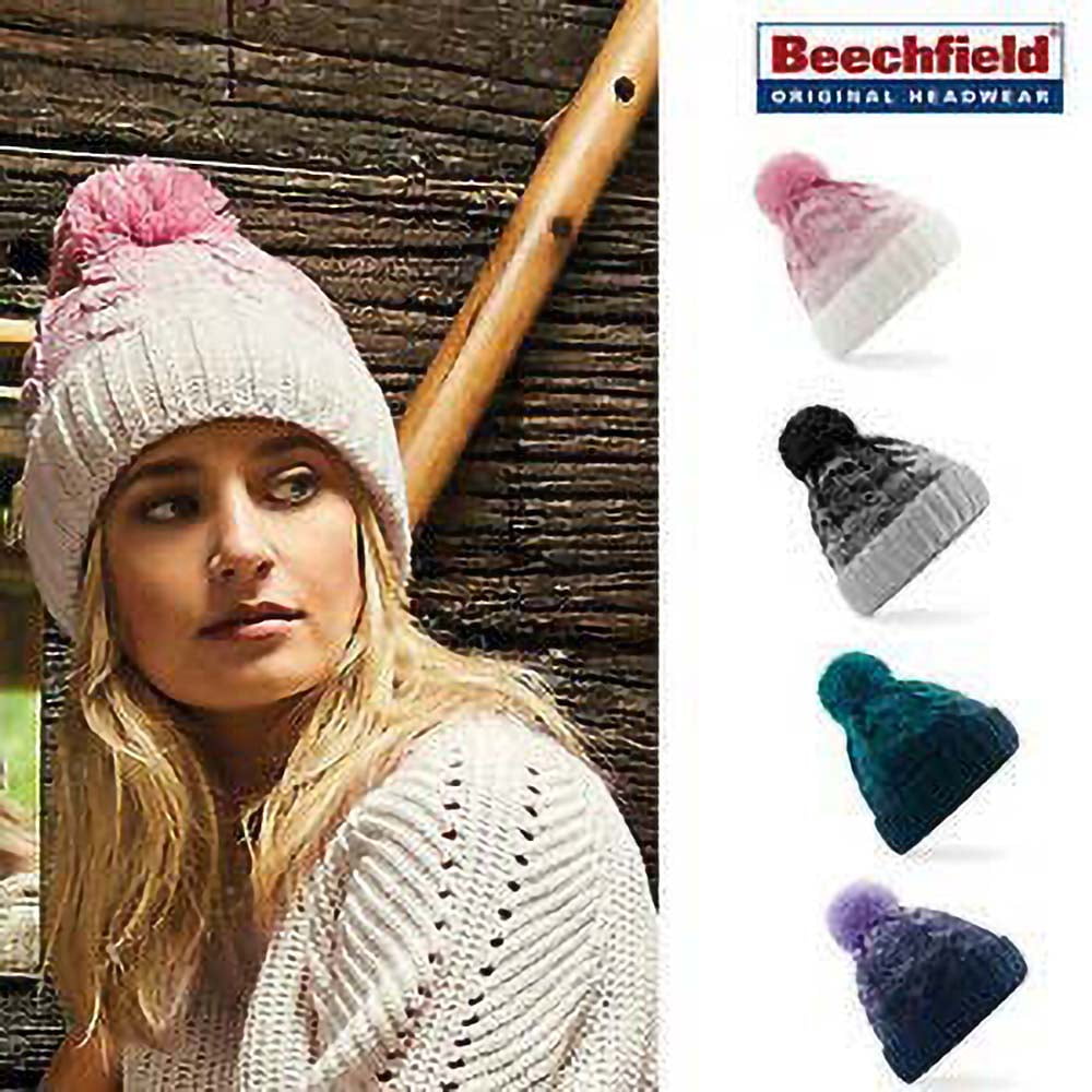 Beechfield Chunky Knit Beanie Hat Pom Warm Winter Woolly Bobble Mens Womens Ski 