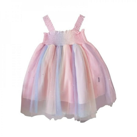 

Oaktree-Girls Dress Rainbow Pageant Dresses Suspenders Rainbow Mesh Vest Princess Dress Ball Gown Dress Clothes