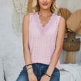 thumbnail image 4 of Sakmal Ladies Tops and Blouses Pink Sleeveless Lace Solid V-Neck Tank Tops Womens Shirts, 4 of 5