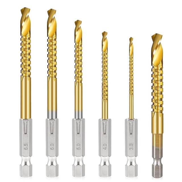 6 Brocas Helicoidales HSS Recubiertas de Titanio, Broca Corte Dentada con Vástago Hexagonal 3-8 Mm, en Espiral