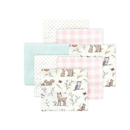 Little Treasure Hudson Baby Girls Cotton Poly Flannel Receiving Blankets 7-Pack, Pink Enchanted Forest, 30x30 inches
