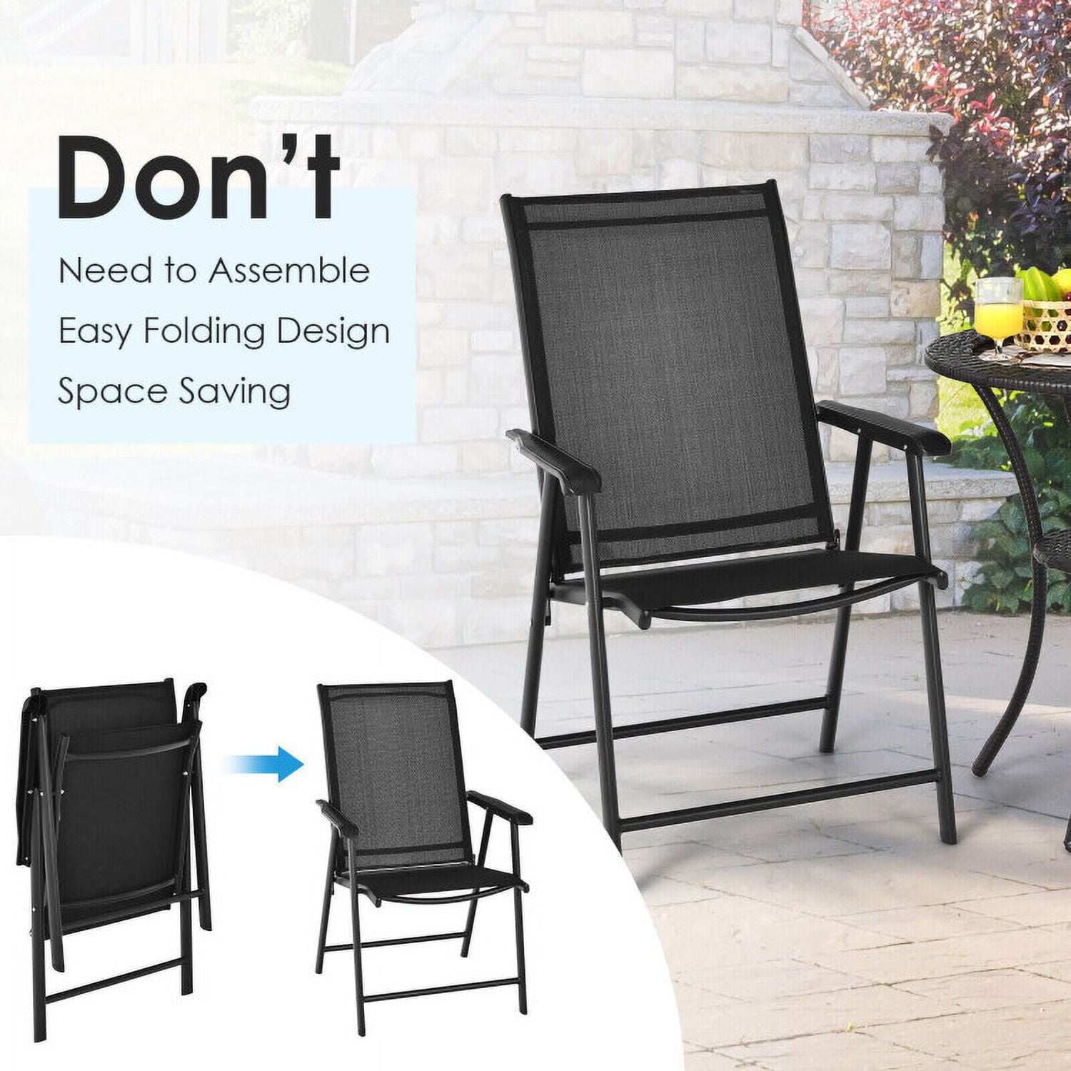 Aimee Lii Set of 2 Outdoor Patio Folding Chair with Ergonomic Armrests, Outdoor Patio Set, Black Aimee Lii Set of 2 Outdoor Patio Folding Chair with Ergonomic Armrests, Outdoor Patio Set, Black
