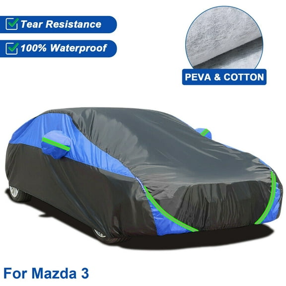 For Mazda 3 Car Cover Waterproof Full Sedan Car Cover Upgraded PEVA&Cotton Outdoor Snow UV Rain Dust All Weather Protection Black Blue