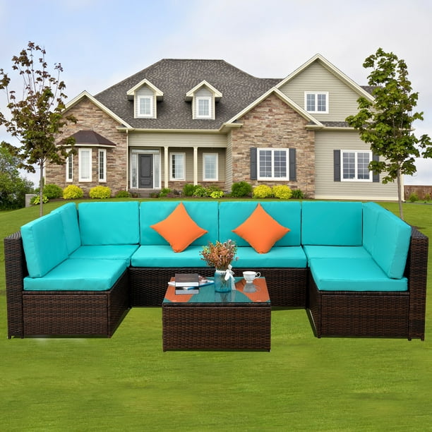 Patio Conversation Sets, 7 Piece Outdoor Furniture Set with Coffee