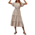 thumbnail image 3 of VISgogo Vestido Mujer, Patrones Estampados Escote en V Manga Corta de Una Pieza con Botones y Cordón para Verano, S/M/L/XL/XXL VISgogo moda, 3 of 4